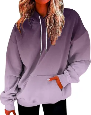 symoid Women's Hoodies 2023 Gradient Long Sleeve Casual Oversized Sweatshirts Loose Fit Drawstring Trendy Pullover Tops