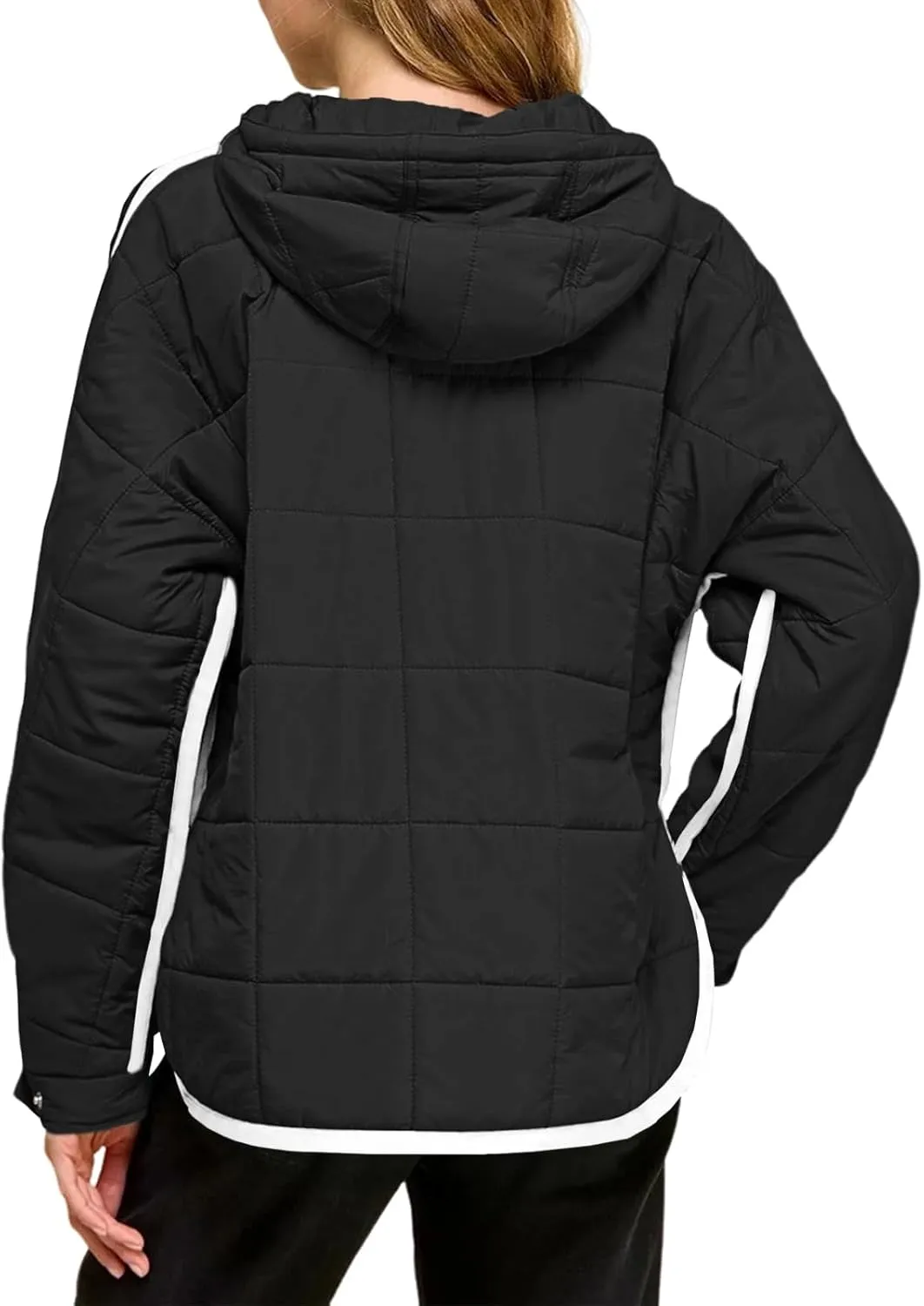 Tankaneo Womens Oversized Puffer Pullover Jacket Quilted Color Block Puffy Hooded Coat Fall Hoodies Outerwear with Pockets