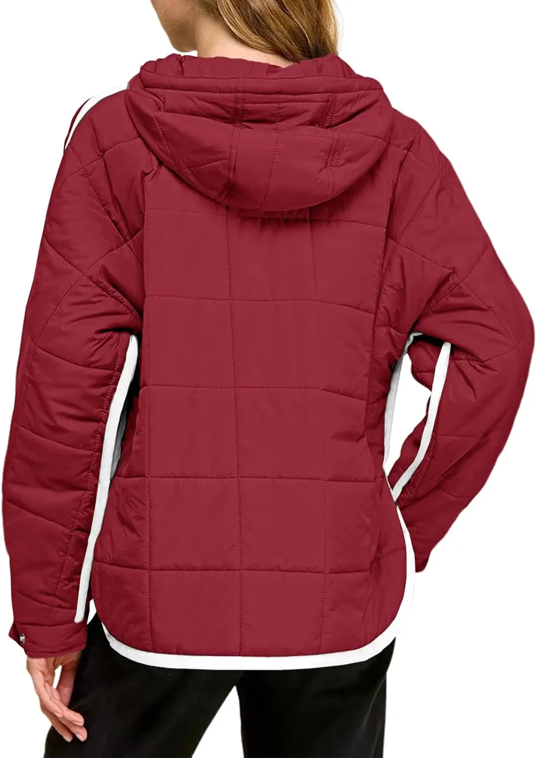 Tankaneo Womens Oversized Puffer Pullover Jacket Quilted Color Block Puffy Hooded Coat Fall Hoodies Outerwear with Pockets
