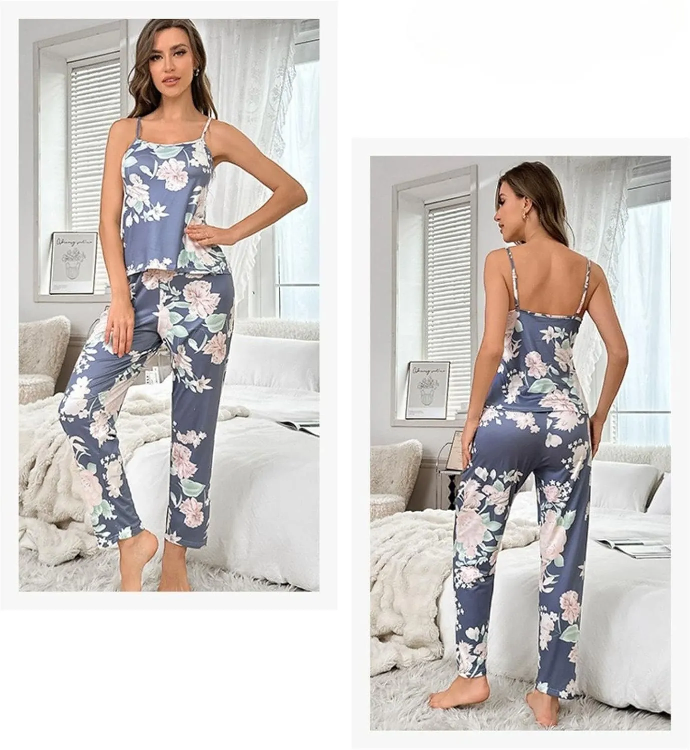 Tenna Teki Women's Floral Print Pajama Set with Robe - Soft and Comfortable Sleepwear for Ladies