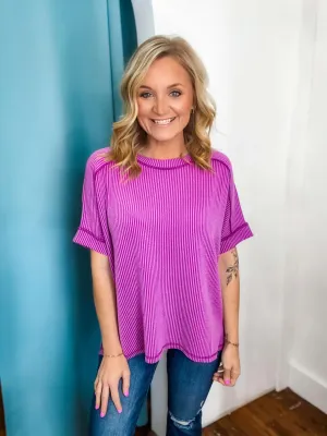 The Lauren Essential Ribbed Tee - Purple