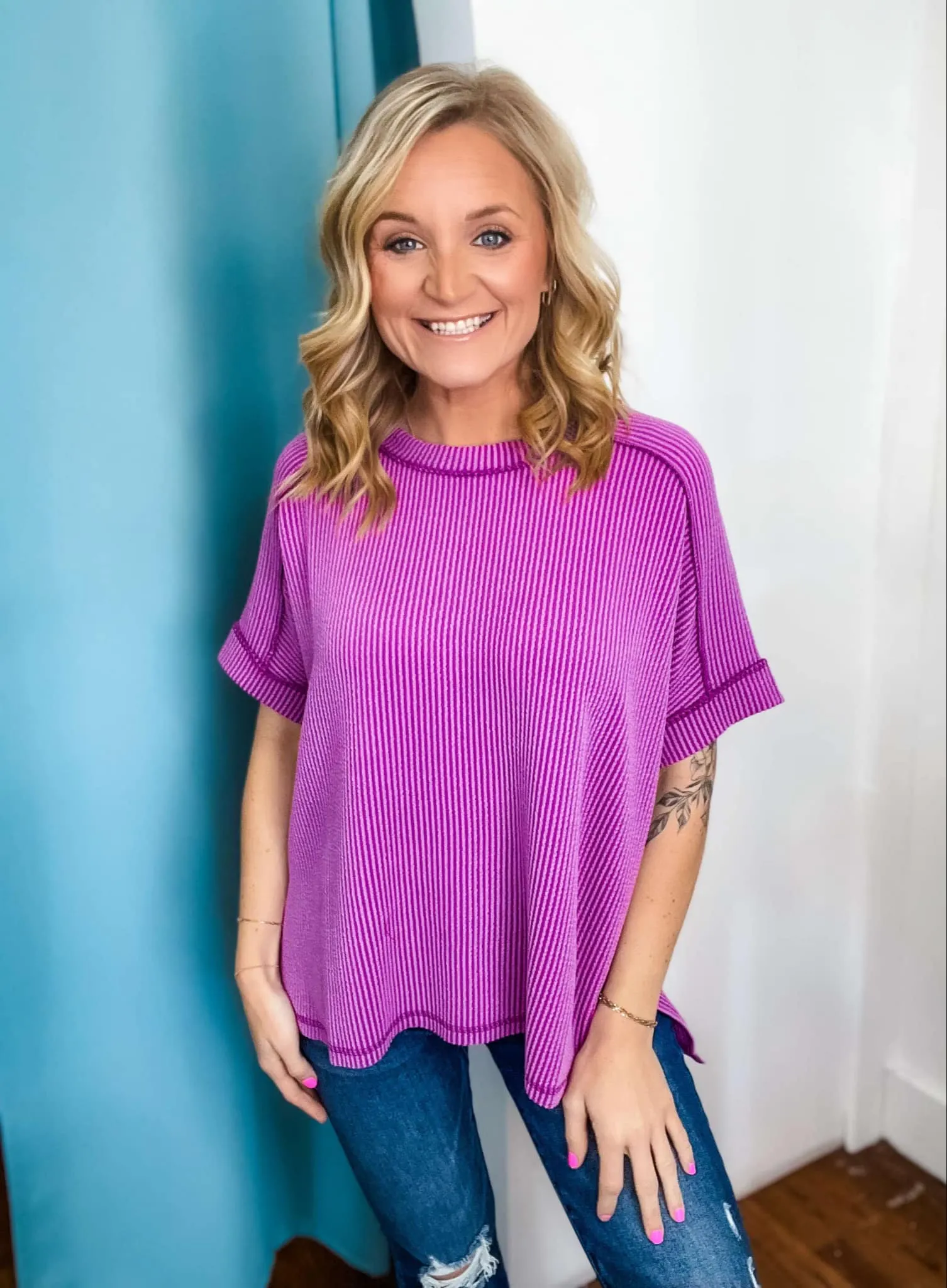 The Lauren Essential Ribbed Tee - Purple
