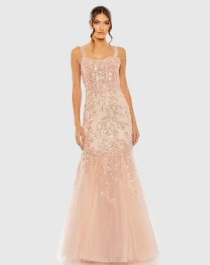Tulle corset detail embellished bodice gown - Pink