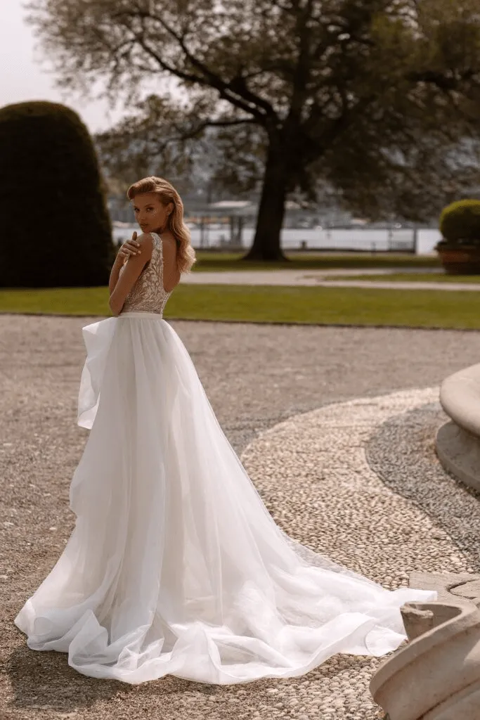 Tulle Mermaid Wedding Gown with Train - Sleeveless Wedding Dress with V-Neck - Convertible Wedding Dress Plus Size