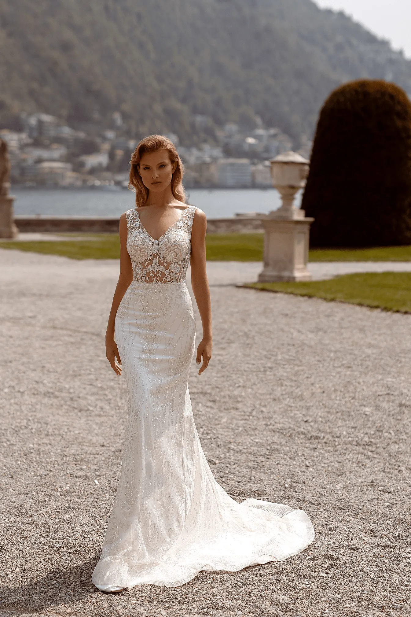 Tulle Mermaid Wedding Gown with Train - Sleeveless Wedding Dress with V-Neck - Convertible Wedding Dress Plus Size