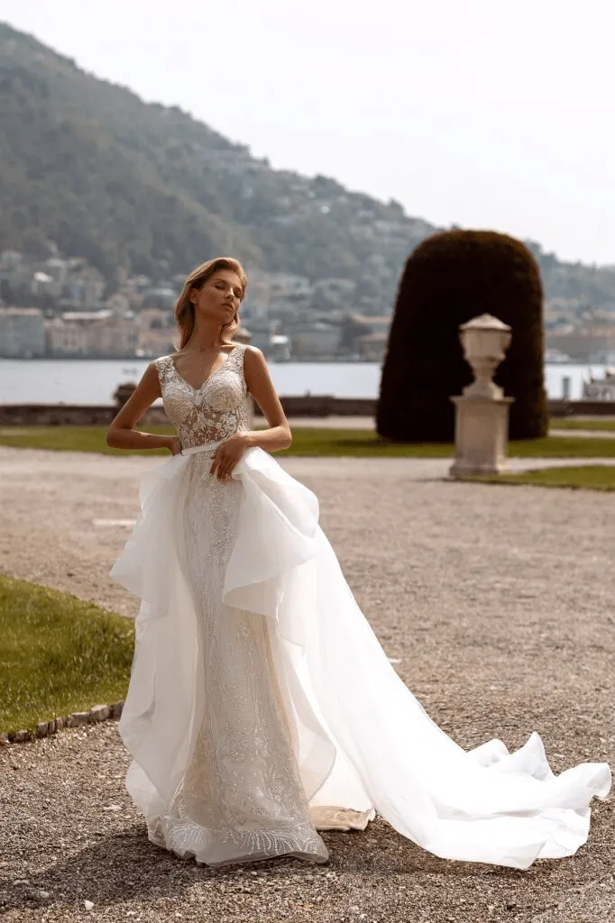 Tulle Mermaid Wedding Gown with Train - Sleeveless Wedding Dress with V-Neck - Convertible Wedding Dress Plus Size