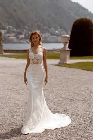 Tulle Mermaid Wedding Gown with Train - Sleeveless Wedding Dress with V-Neck - Convertible Wedding Dress Plus Size