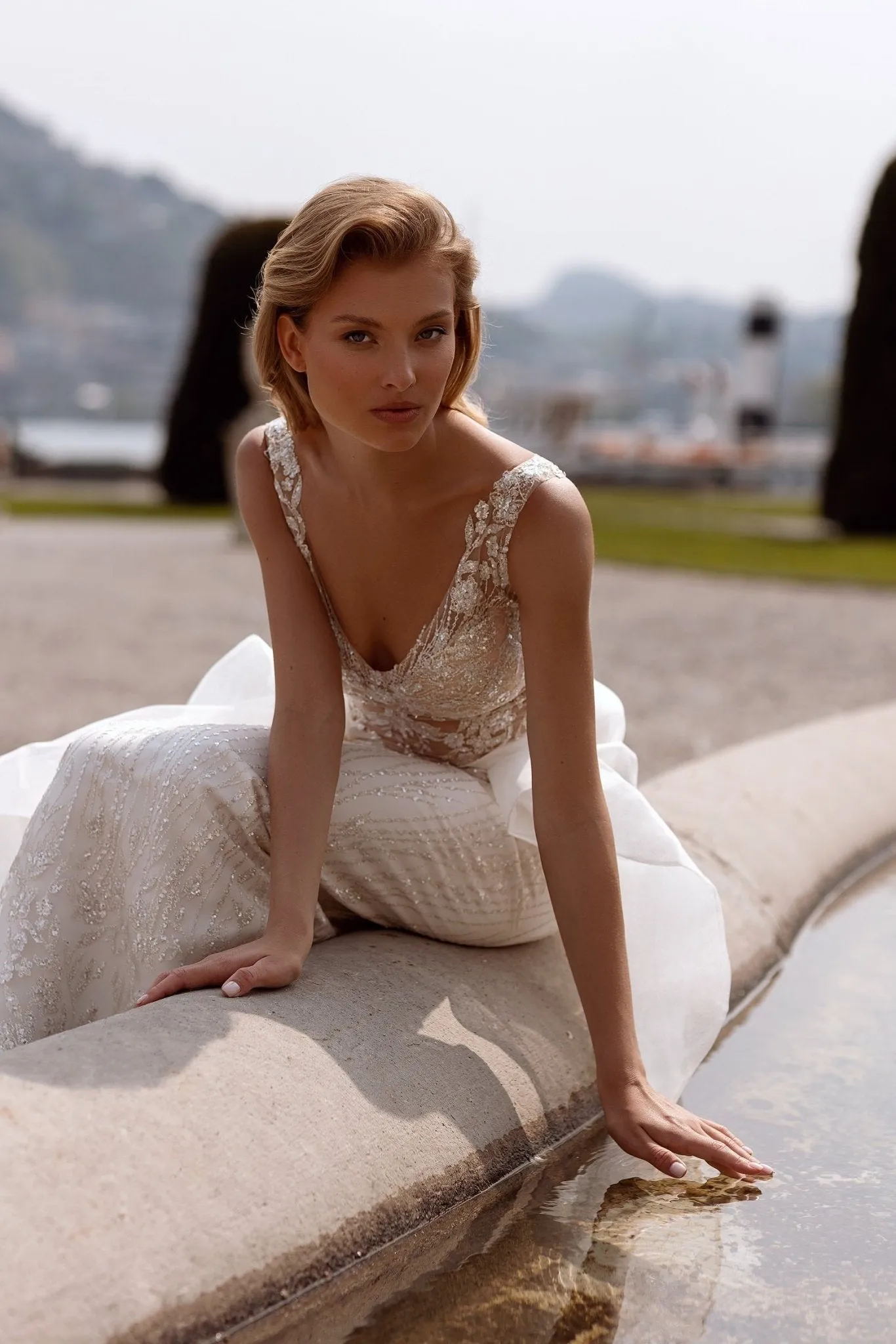 Tulle Mermaid Wedding Gown with Train - Sleeveless Wedding Dress with V-Neck - Convertible Wedding Dress Plus Size