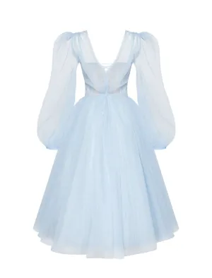 Two Piece A-Line Prom Dresses Elegant Dress Wedding Guest Prom Tea Length Half Sleeve Sweetheart Tulle with Pleats Pure Color