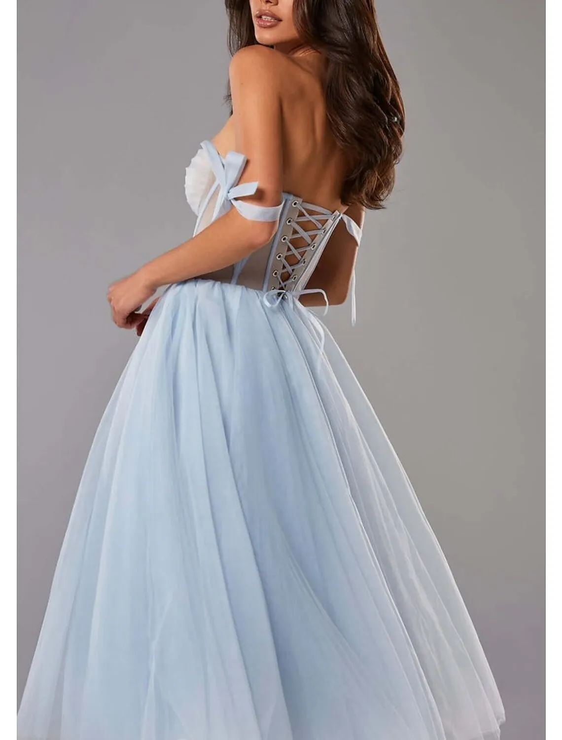 Two Piece A-Line Prom Dresses Elegant Dress Wedding Guest Prom Tea Length Half Sleeve Sweetheart Tulle with Pleats Pure Color