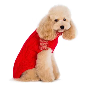 URBAN SCARF RED CABLE DOG SWEATER