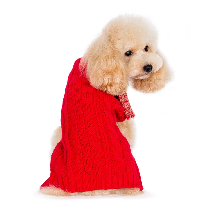 URBAN SCARF RED CABLE DOG SWEATER