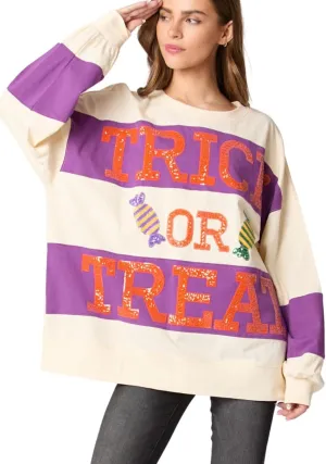 utcoco Oversized Sweatshirt for Women Halloween Letter Sequin Long Sleeve Shirts Color Block Hoodies Tops