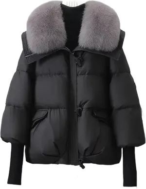 Winter Down Jacket Women Parkas Short Cotton Padded Jackets Loose Cotton Coat Female Big Wool Collar Outwear Thick Tops