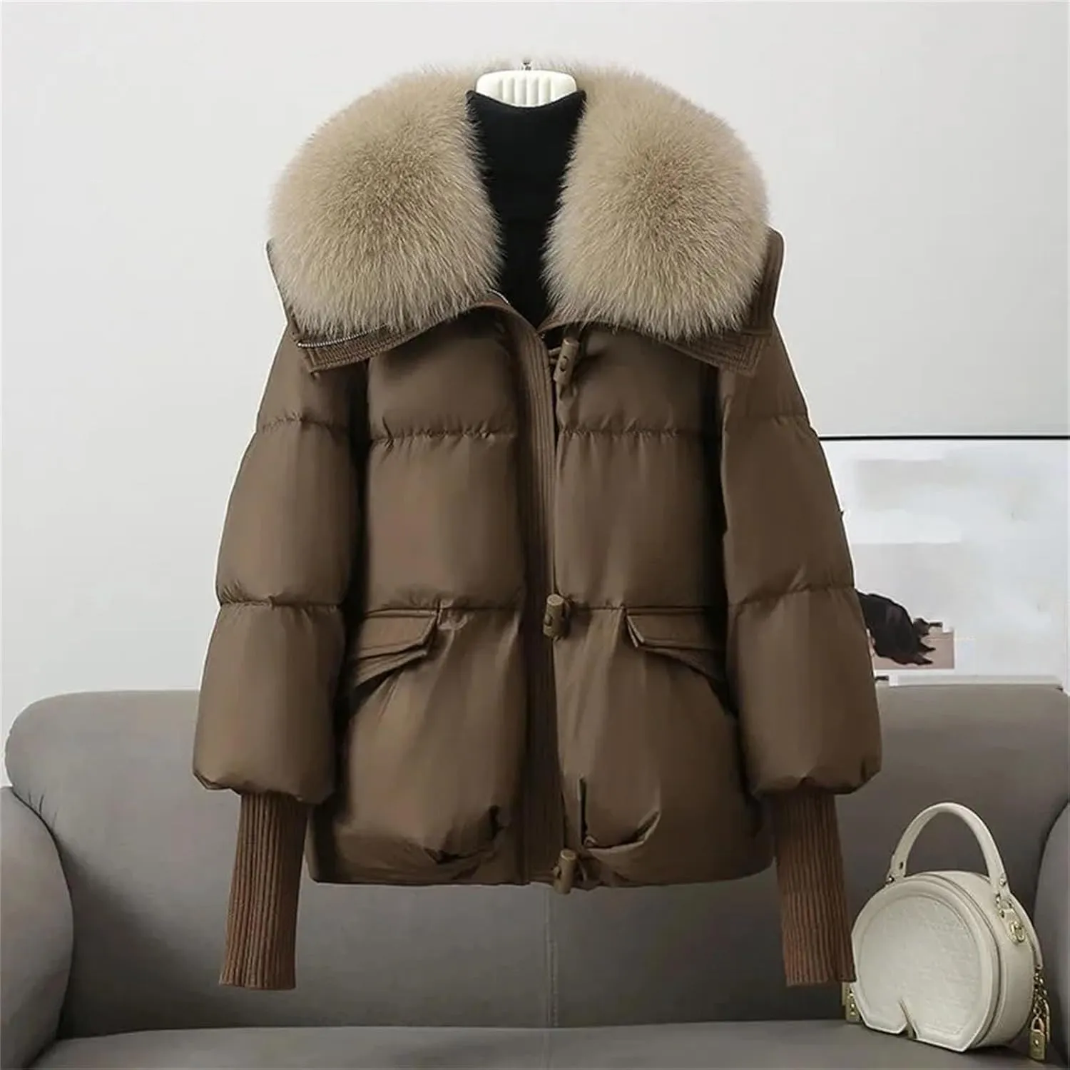 Winter Down Jacket Women Parkas Short Cotton Padded Jackets Loose Cotton Coat Female Big Wool Collar Outwear Thick Tops