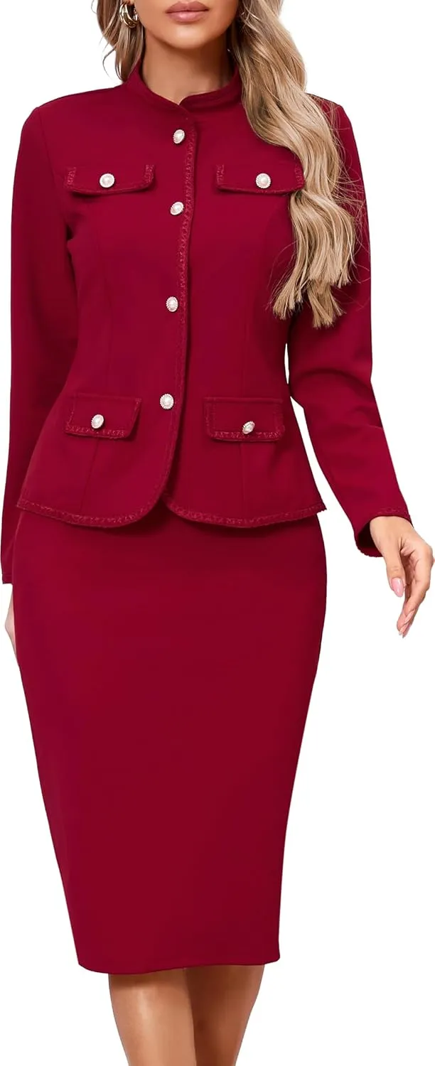 Women 2 Piece Business Suit Elegant Blazer Jacket and Skirt Sets Work Formal Office Clothes Suits