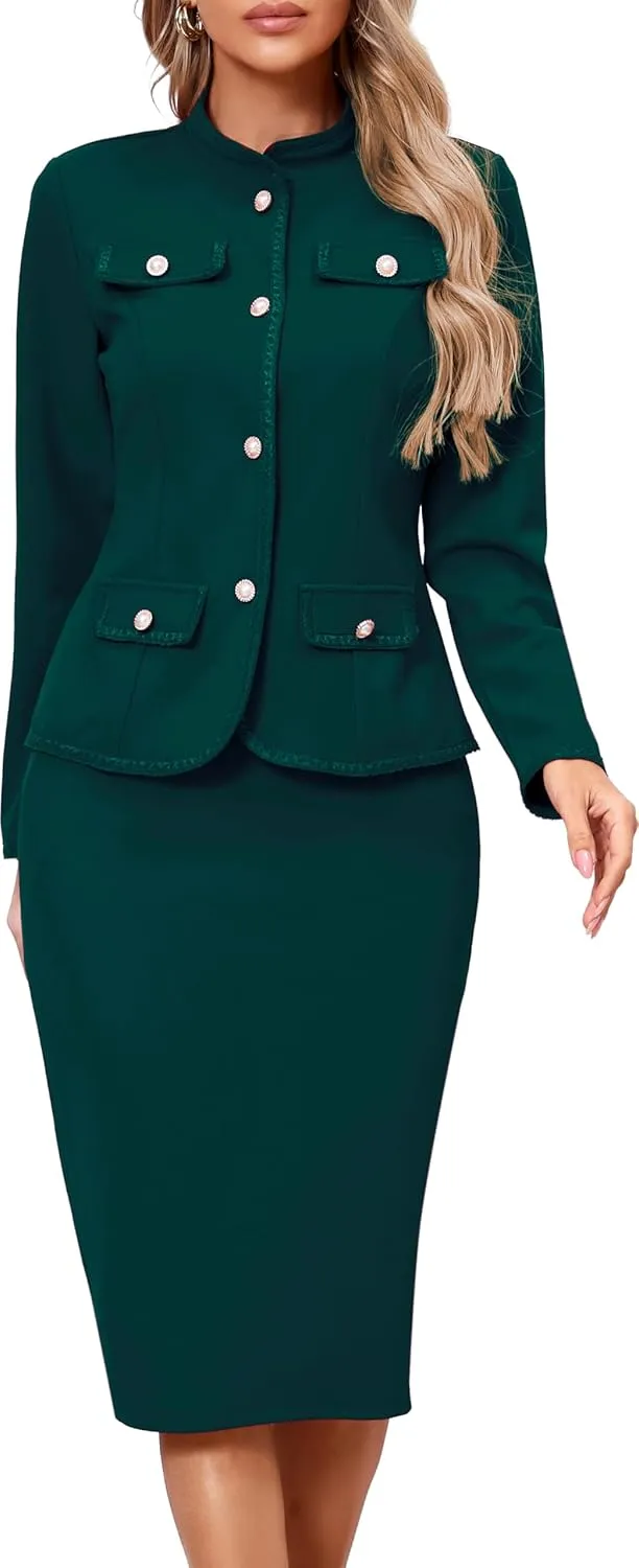 Women 2 Piece Business Suit Elegant Blazer Jacket and Skirt Sets Work Formal Office Clothes Suits