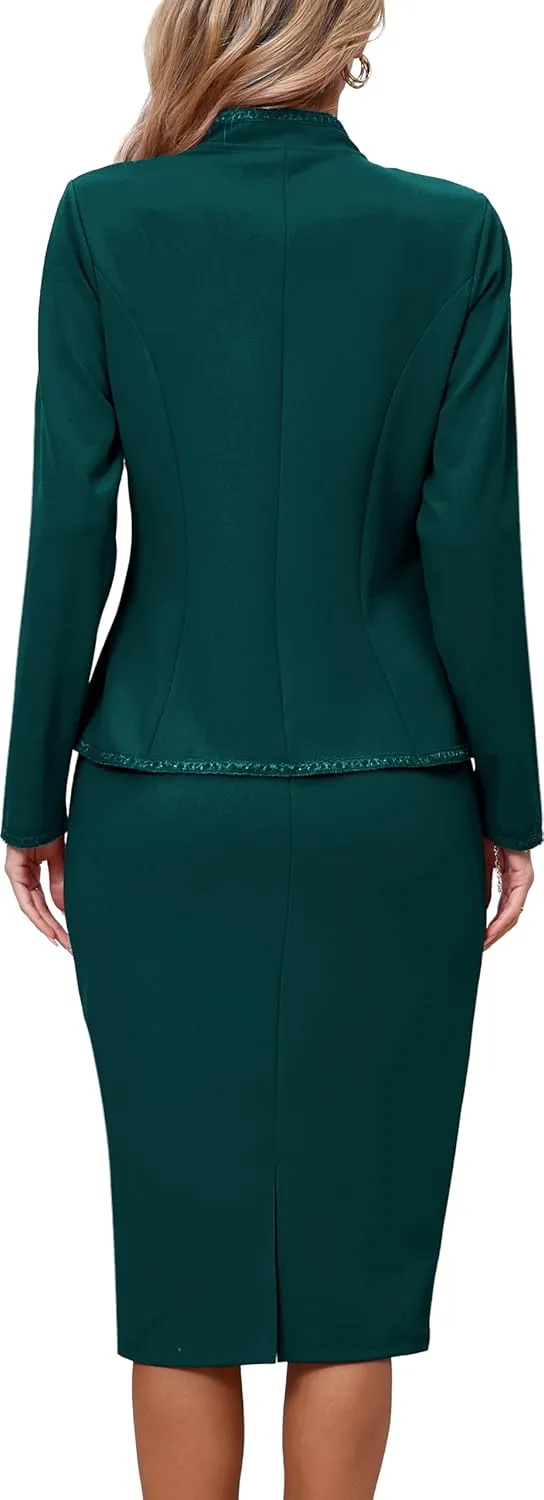 Women 2 Piece Business Suit Elegant Blazer Jacket and Skirt Sets Work Formal Office Clothes Suits