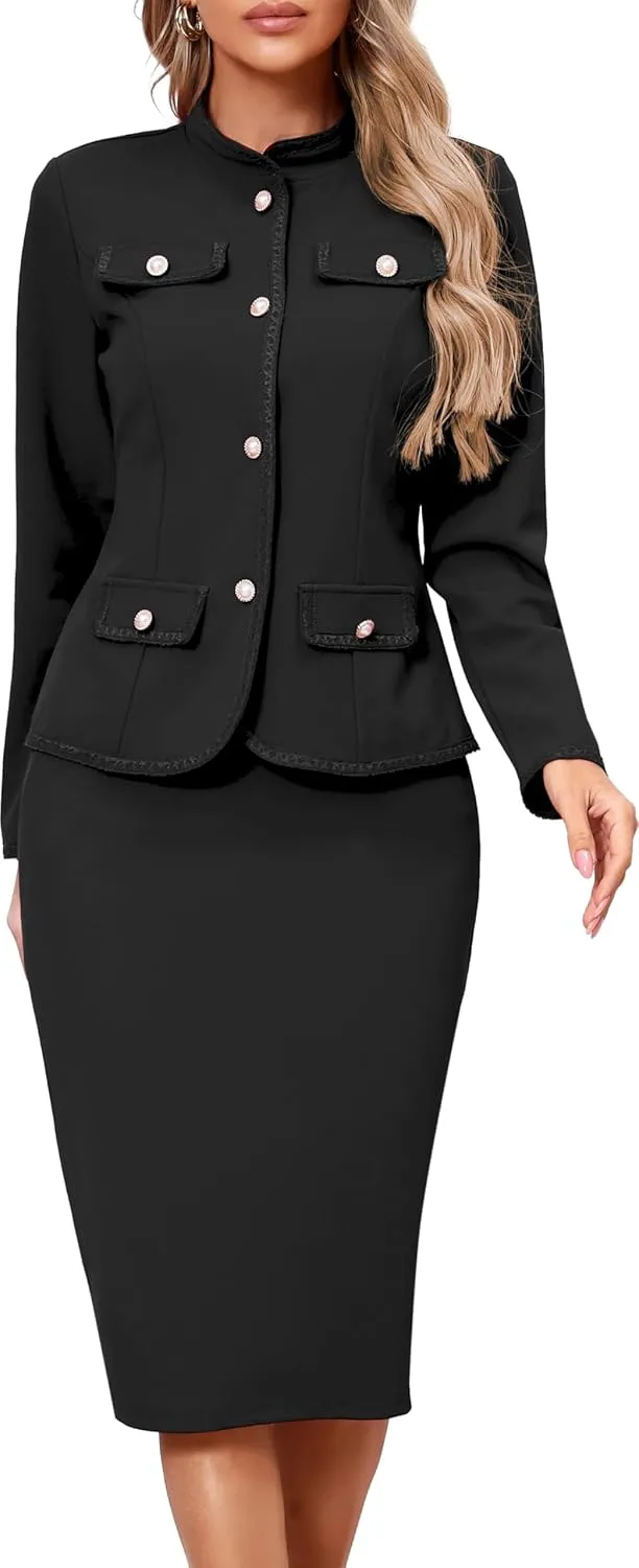 Women 2 Piece Business Suit Elegant Blazer Jacket and Skirt Sets Work Formal Office Clothes Suits