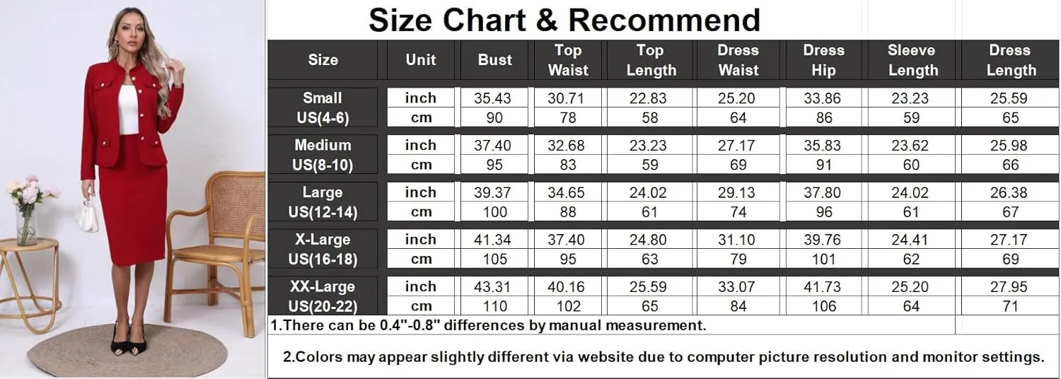 Women 2 Piece Business Suit Elegant Blazer Jacket and Skirt Sets Work Formal Office Clothes Suits
