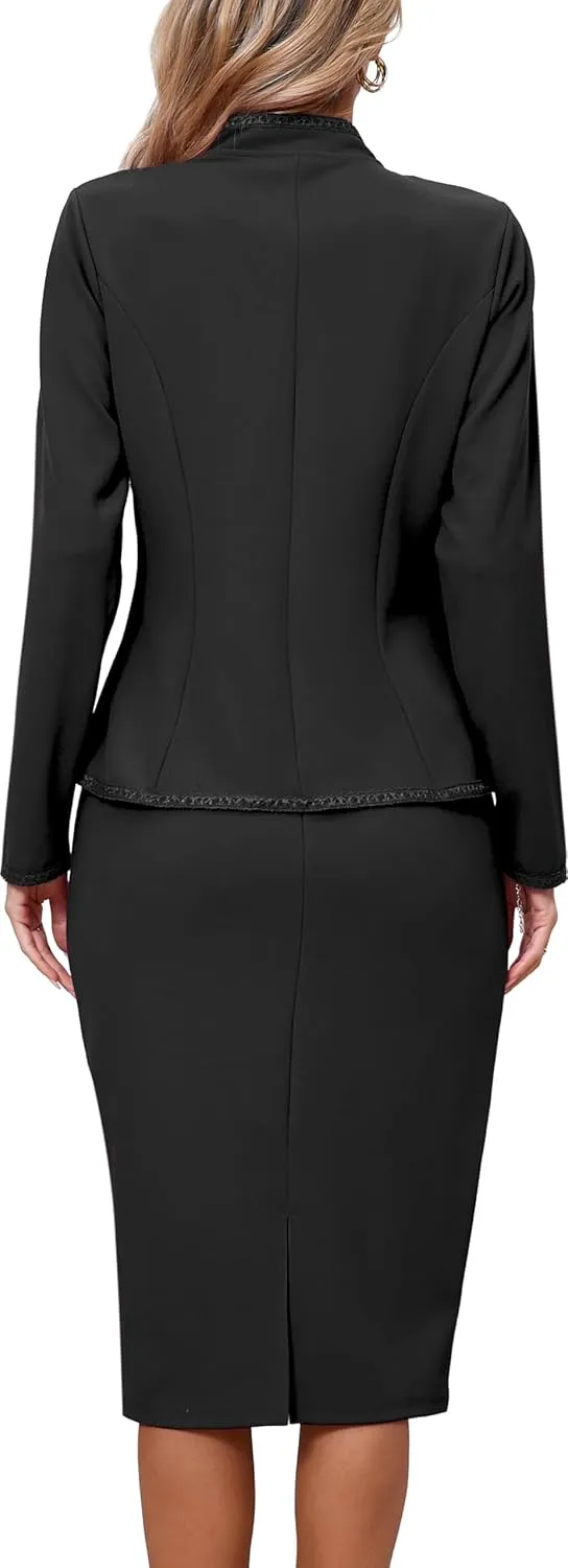 Women 2 Piece Business Suit Elegant Blazer Jacket and Skirt Sets Work Formal Office Clothes Suits