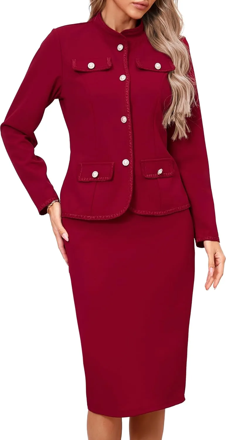 Women 2 Piece Business Suit Elegant Blazer Jacket and Skirt Sets Work Formal Office Clothes Suits
