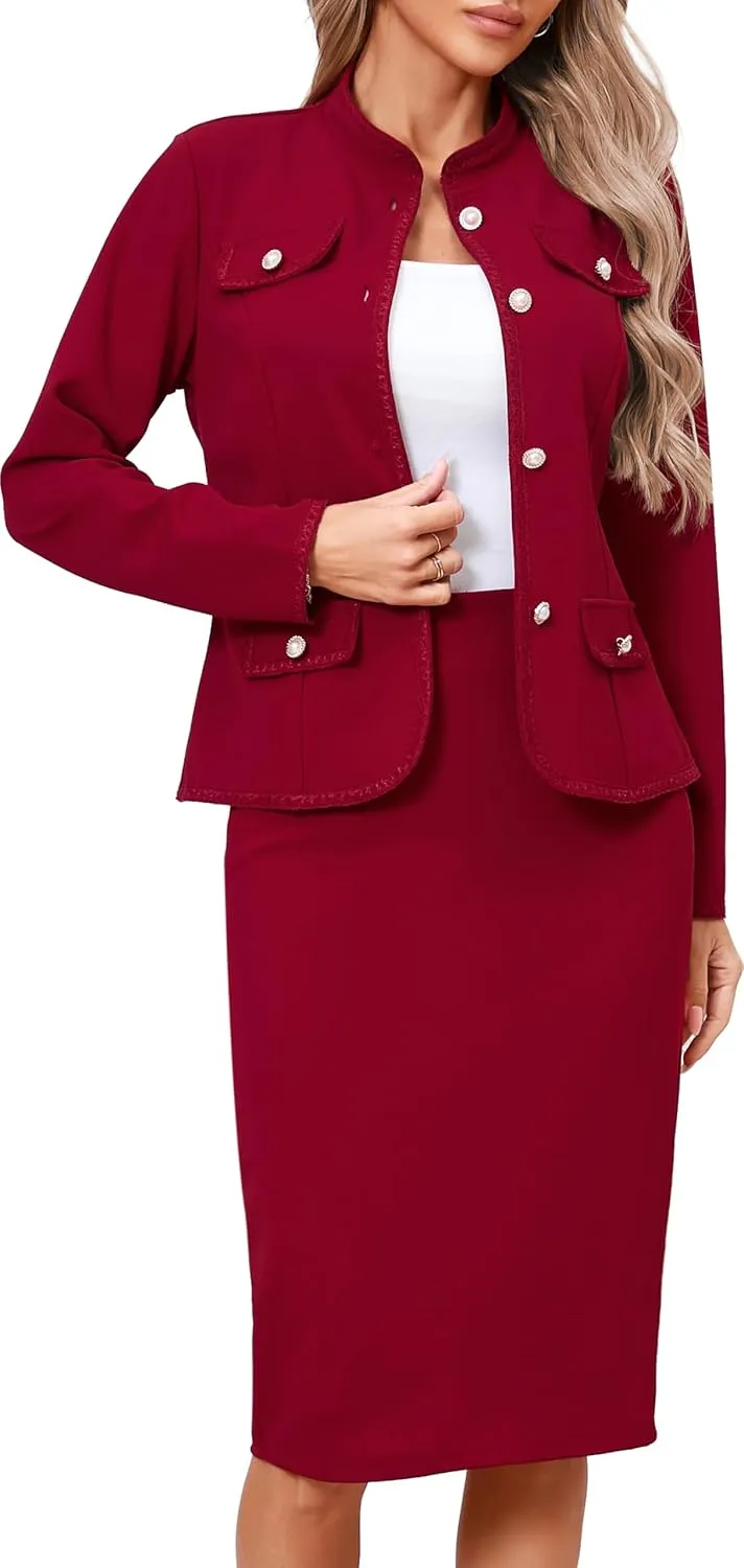 Women 2 Piece Business Suit Elegant Blazer Jacket and Skirt Sets Work Formal Office Clothes Suits