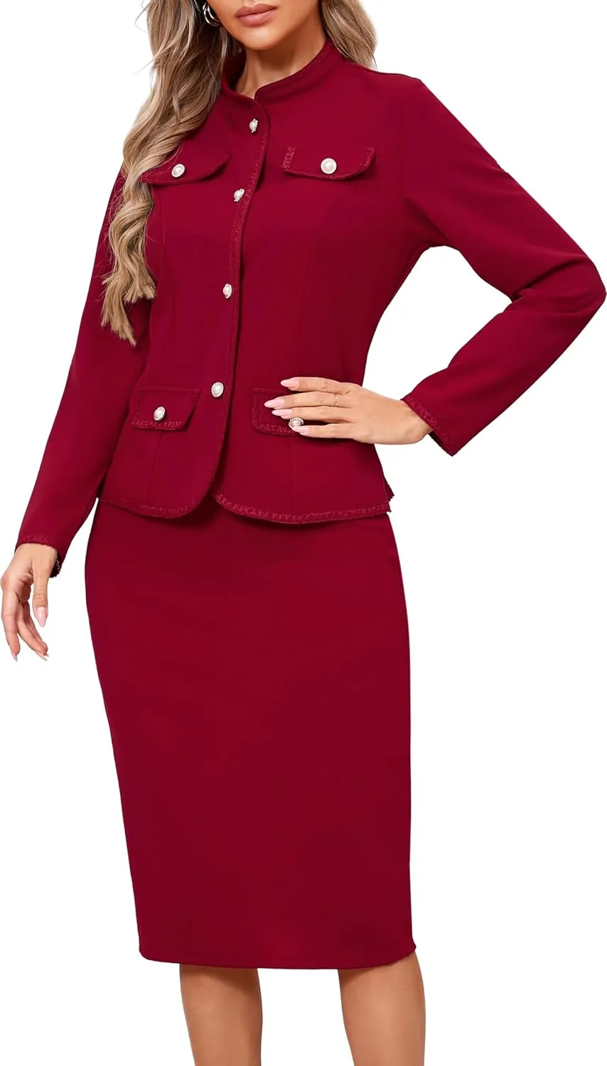 Women 2 Piece Business Suit Elegant Blazer Jacket and Skirt Sets Work Formal Office Clothes Suits