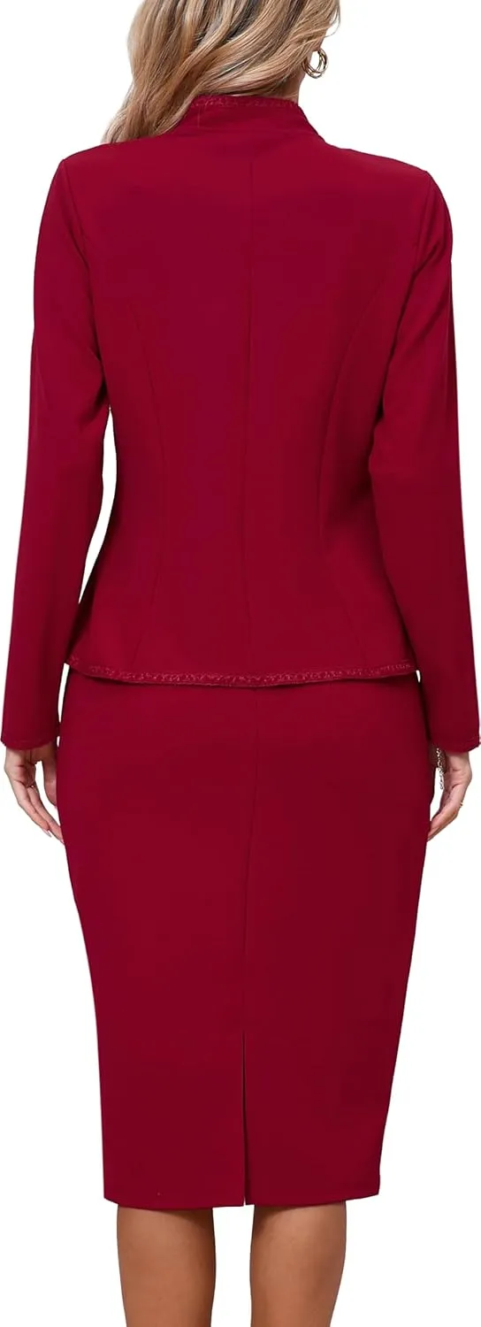Women 2 Piece Business Suit Elegant Blazer Jacket and Skirt Sets Work Formal Office Clothes Suits