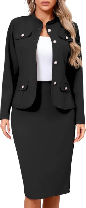 Women 2 Piece Business Suit Elegant Blazer Jacket and Skirt Sets Work Formal Office Clothes Suits