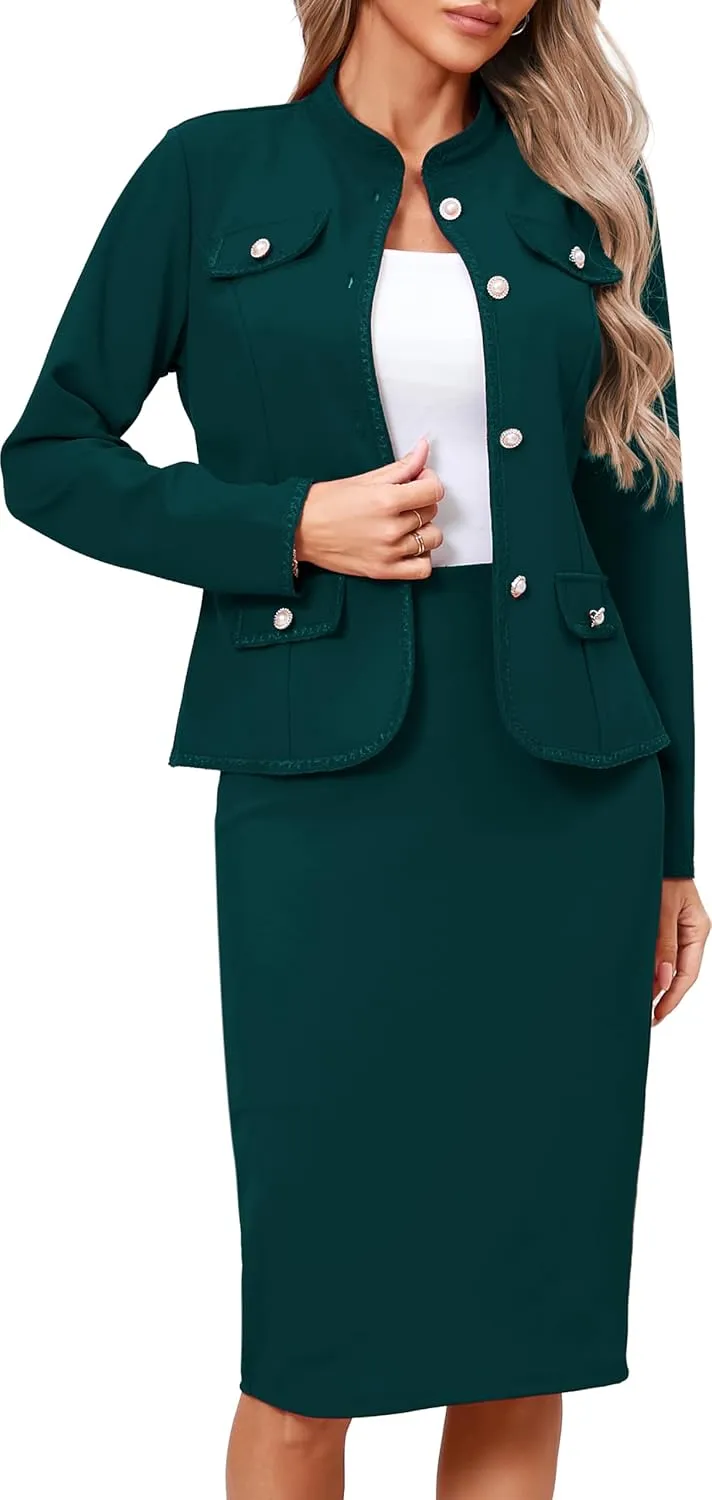 Women 2 Piece Business Suit Elegant Blazer Jacket and Skirt Sets Work Formal Office Clothes Suits