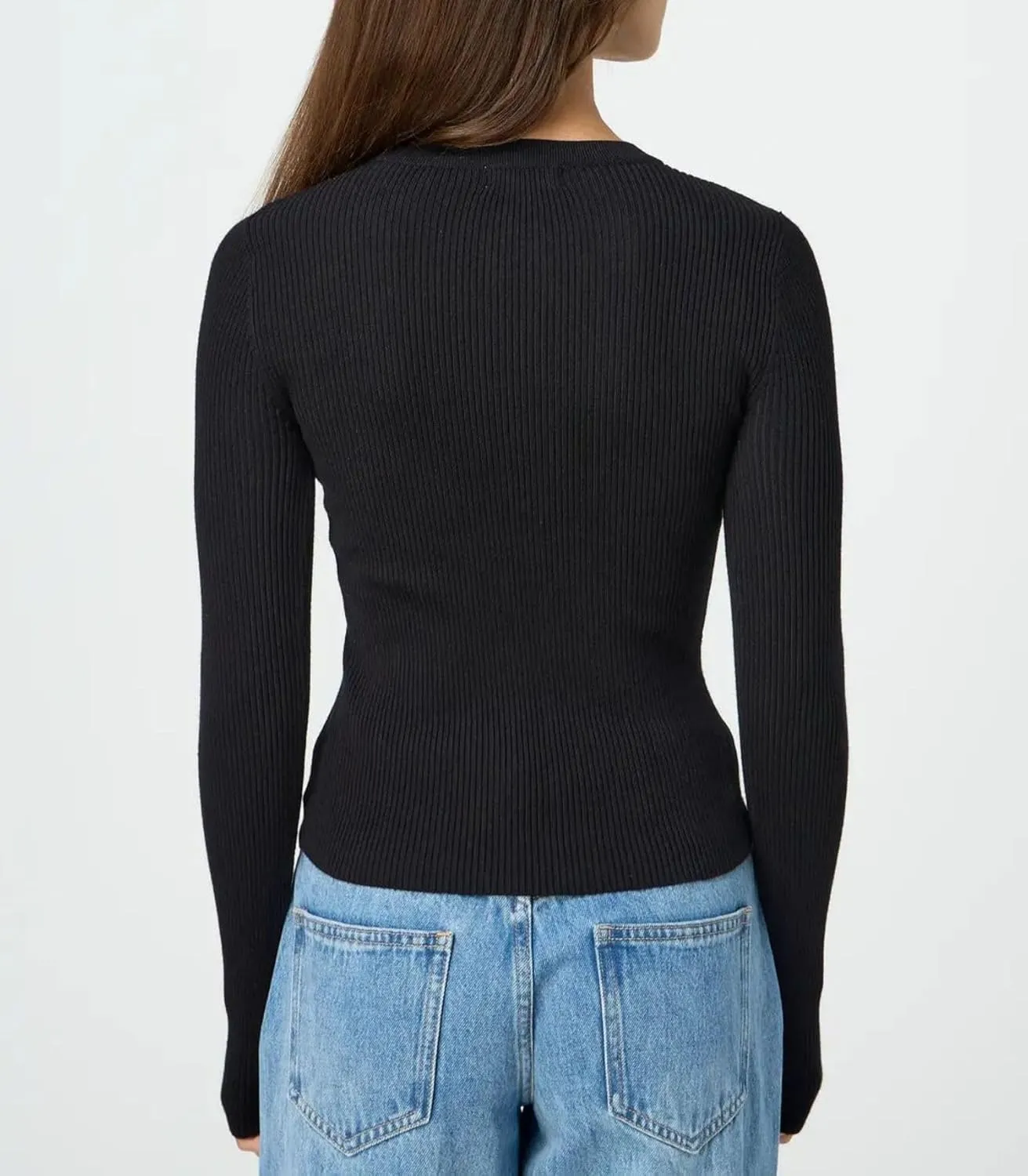 Women Casual Long Sleeve Crewneck Ribbed Knit Crop Cardigan Tight Slim Fit Button Up Sweater Shirts Fall Outfits