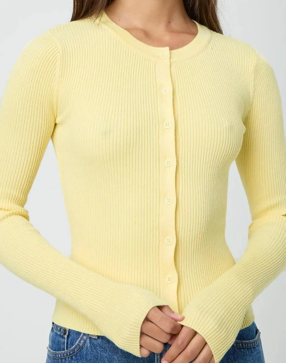 Women Casual Long Sleeve Crewneck Ribbed Knit Crop Cardigan Tight Slim Fit Button Up Sweater Shirts Fall Outfits