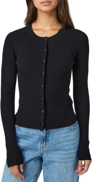 Women Casual Long Sleeve Crewneck Ribbed Knit Crop Cardigan Tight Slim Fit Button Up Sweater Shirts Fall Outfits