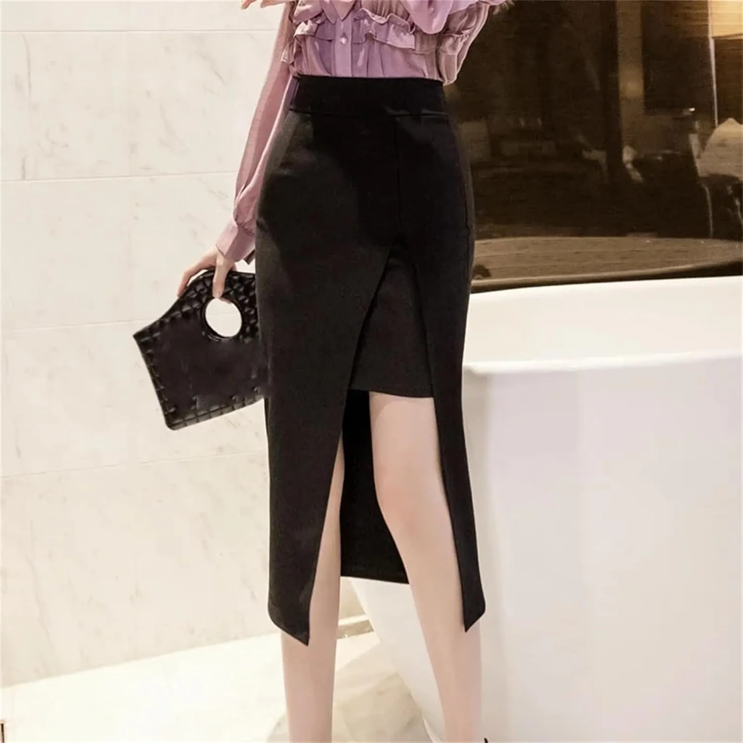 Women High Waist Sexy Midi Skirt Korean Slim Pencil Black Skirt
