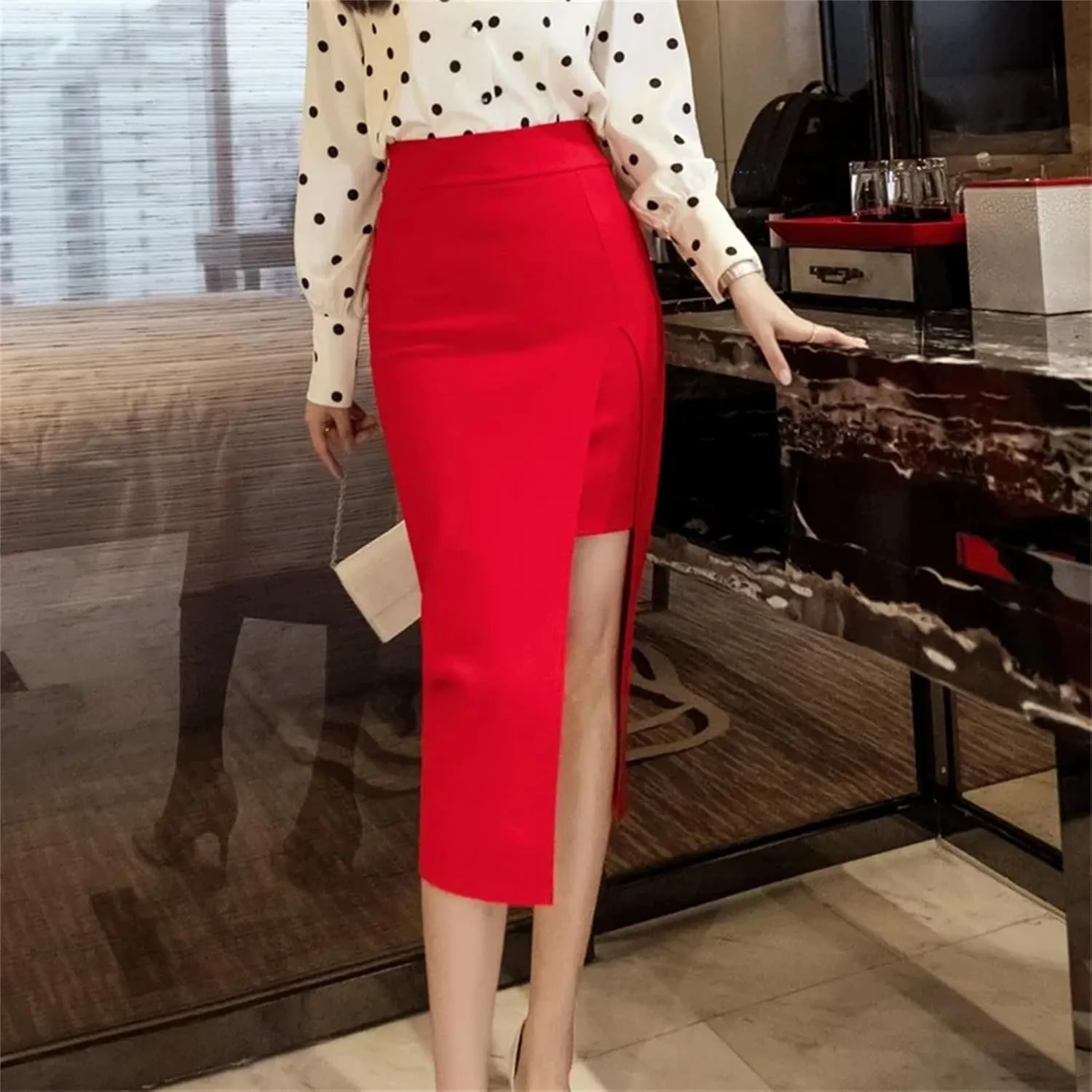Women High Waist Sexy Midi Skirt Korean Slim Pencil Black Skirt