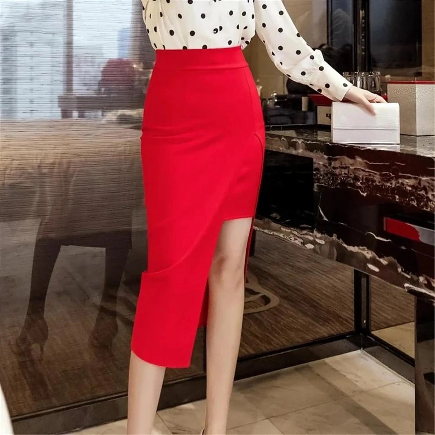 Women High Waist Sexy Midi Skirt Korean Slim Pencil Black Skirt