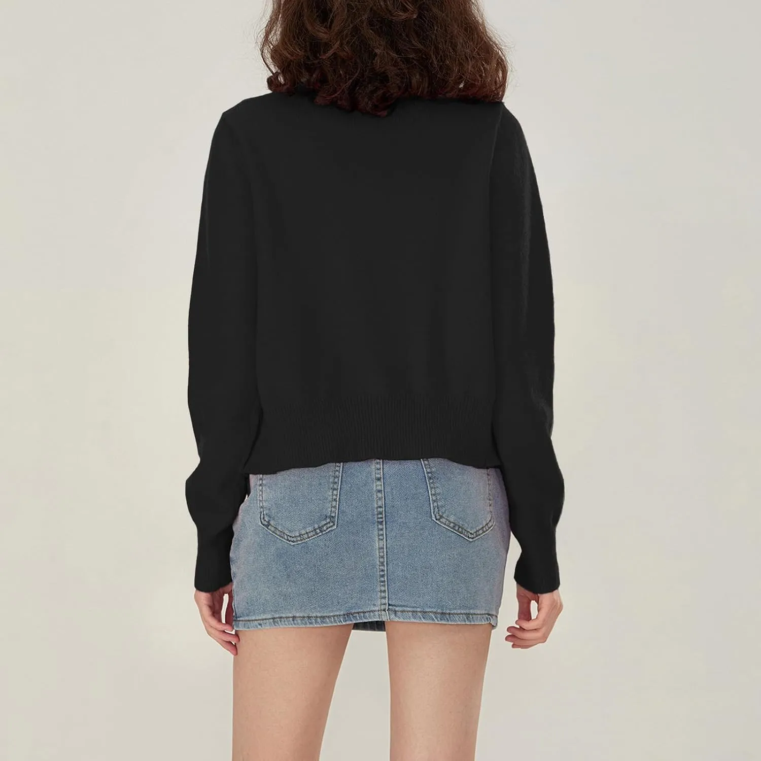 Women Y2k Button Up Cardigan Long Sleeve Knitted Crop Sweater Shirt Crew Neck Cute Solid Fall Knitwear Tops