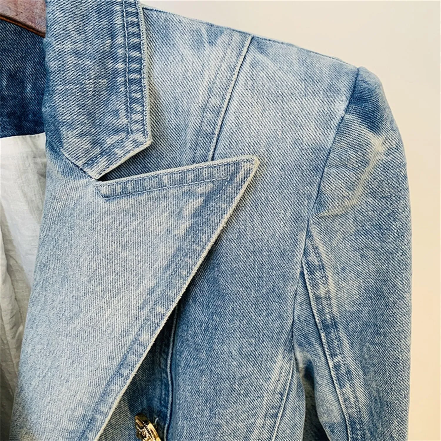Women's 2025 Designer Jacket Slim Fitting Double Breasted Buttons Denim Blazer Coat