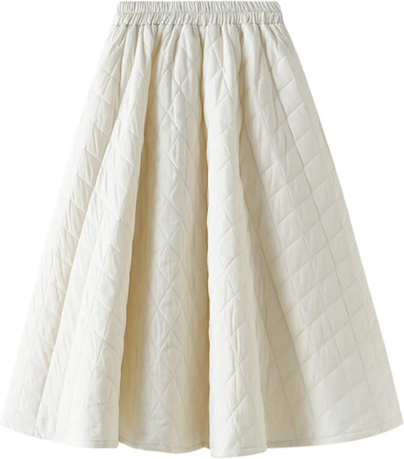Women's A-Line Warm Skirt Casual Girl Elastic High Waist Midi Skirt Winter Fall Thicken Pleated Flared Skirt