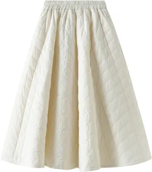 Women's A-Line Warm Skirt Casual Girl Elastic High Waist Midi Skirt Winter Fall Thicken Pleated Flared Skirt