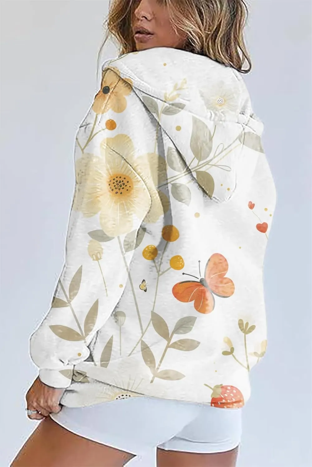 Women's Butterfly Graphic Hoodies Oversized Zip Up Sweatshirts Long Sleeve Fall Vintage Novelty Hoodies with Pockets