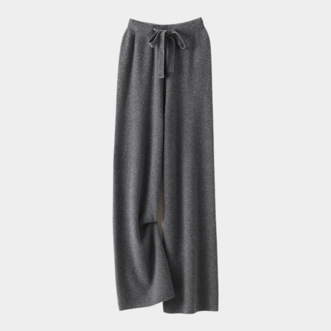 Womens Cashmere Wide Leg Pants - High Waist Knitted Trousers - 100% Pure Wool - Winter Casual (Dark Grey, Camel, Black, and More)