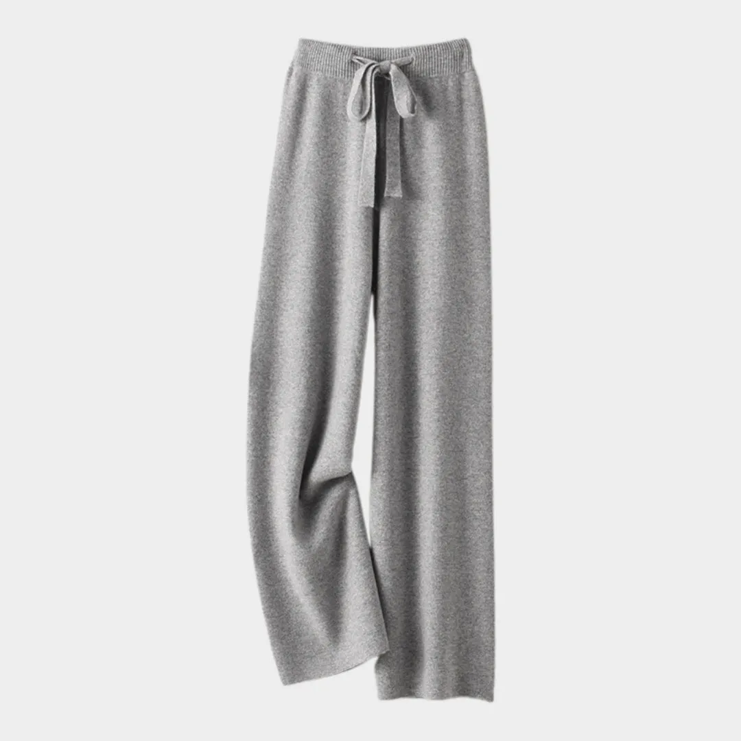Womens Cashmere Wide Leg Pants - High Waist Knitted Trousers - 100% Pure Wool - Winter Casual (Dark Grey, Camel, Black, and More)