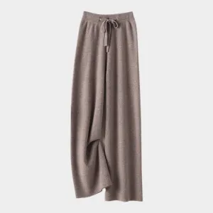 Womens Cashmere Wide Leg Pants - High Waist Knitted Trousers - 100% Pure Wool - Winter Casual (Dark Grey, Camel, Black, and More)