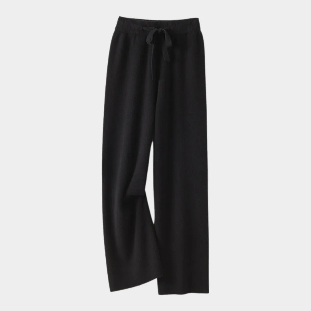 Womens Cashmere Wide Leg Pants - High Waist Knitted Trousers - 100% Pure Wool - Winter Casual (Dark Grey, Camel, Black, and More)