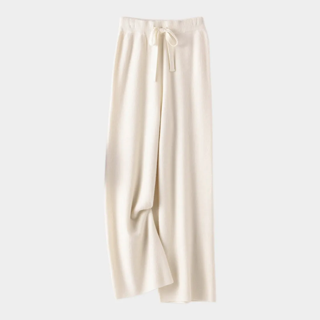 Womens Cashmere Wide Leg Pants - High Waist Knitted Trousers - 100% Pure Wool - Winter Casual (Dark Grey, Camel, Black, and More)