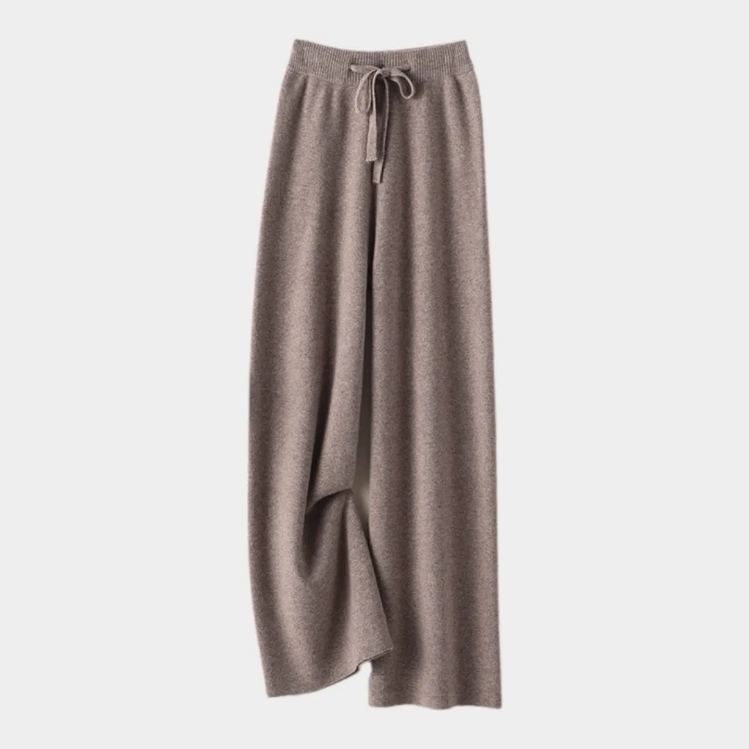 Womens Cashmere Wide Leg Pants - High Waist Knitted Trousers - 100% Pure Wool - Winter Casual (Dark Grey, Camel, Black, and More)