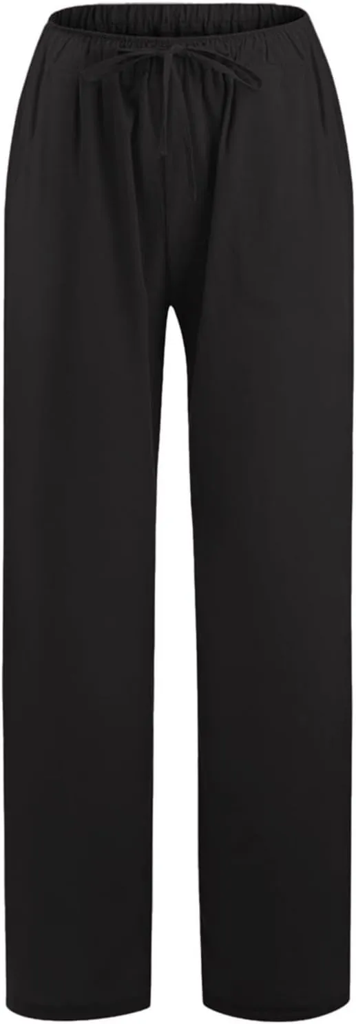 Womens Cotton Linen Pants Elastic High Waisted Palazzo Pants Wide Leg Long Lounge Pant Casual Trousers with Pocket