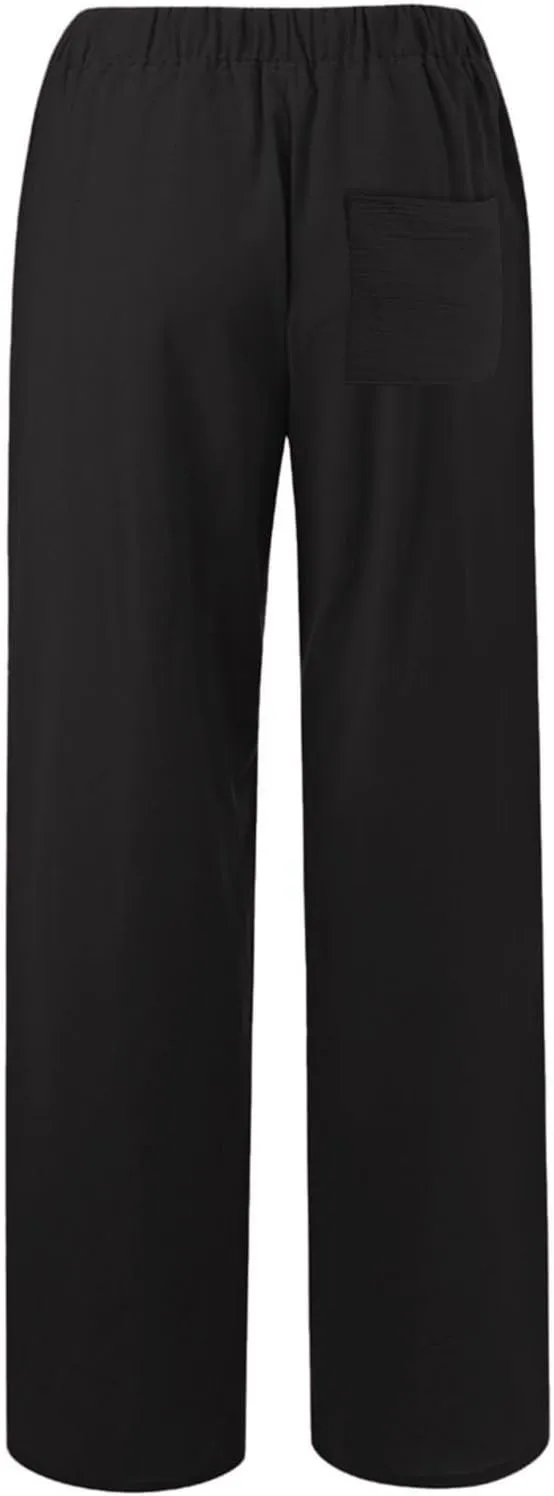 Womens Cotton Linen Pants Elastic High Waisted Palazzo Pants Wide Leg Long Lounge Pant Casual Trousers with Pocket
